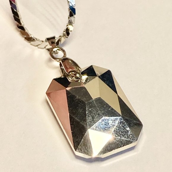 Jeweled Cut Statement Necklace Acrylic Simulated Smoky Topaz 24" Silver Plated - Picture 4 of 8